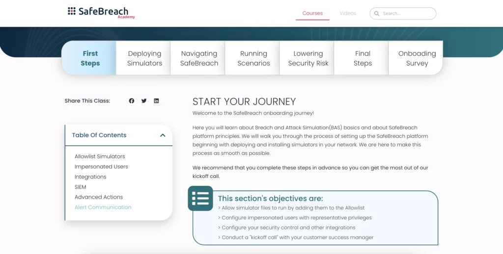 Screenshot of SafeBreach Academy Web Page
